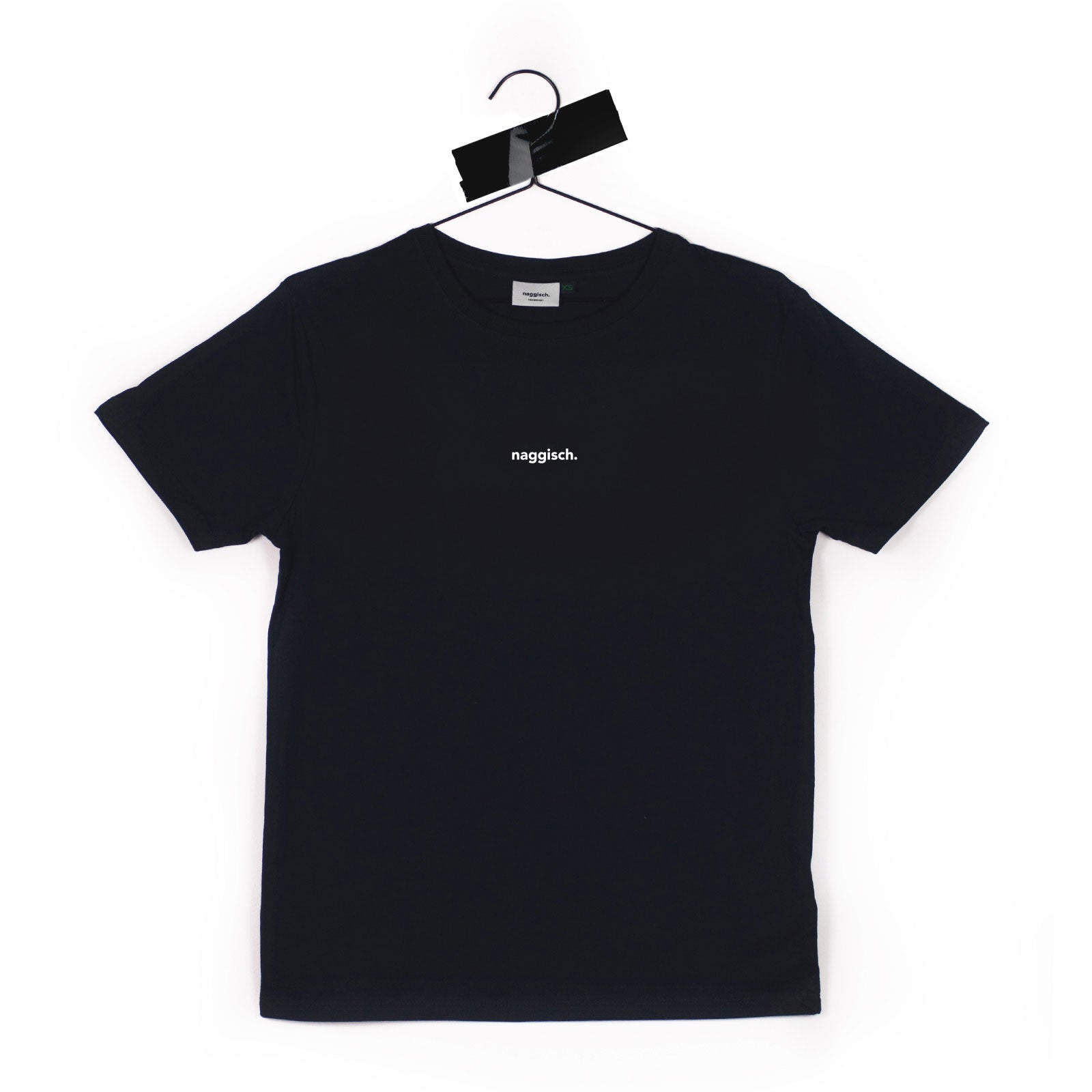 schwarzes T-Shirt weiß bedruckt mit naggisch