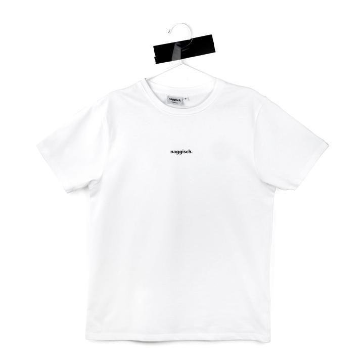 weißes T-Shirt schwarz bedruckt mit naggisch