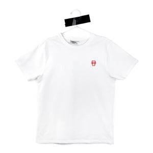 weißes T-Shirt rot bestickt mit Apfelweinglas